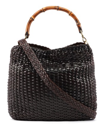 1996 Brown Woven Bamboo 2-Way Shoulder Bag Les êtres humains sont 