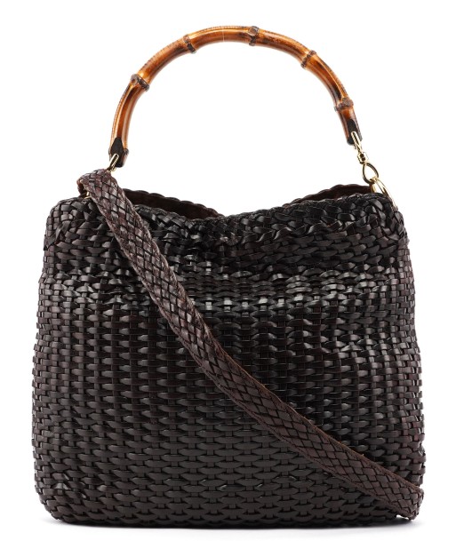 1996 Brown Woven Bamboo 2-Way Shoulder Bag Les êtres humains sont 