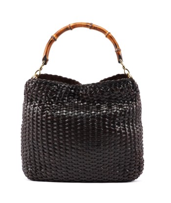 1996 Brown Woven Bamboo 2-Way Shoulder Bag Les êtres humains sont 