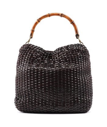 1996 Brown Woven Bamboo 2-Way Shoulder Bag Les êtres humains sont 