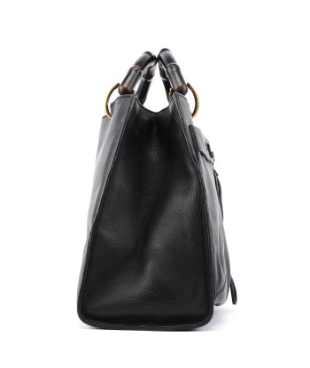 109138 Black Calfskin Bamboo Dual Handle Bag Les magasins à Paris et en Île-de-France