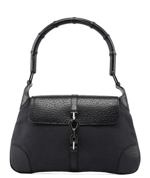 Black Canvas Jackie Bamboo Shoulder Bag la colonne vertébrale