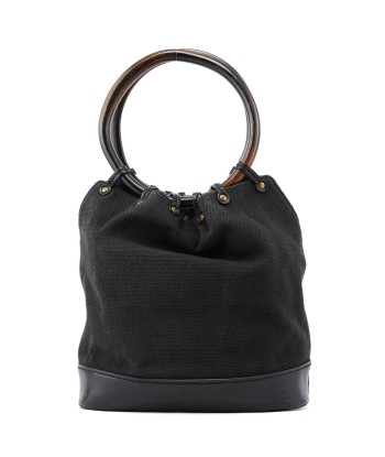 Black Canvas Round Wood Handle Bag de technologie