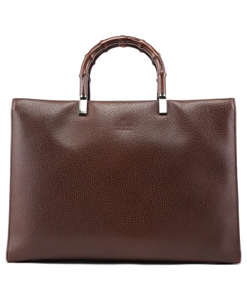 Brown Leather Bamboo 2-Way Tote brillant des détails fins