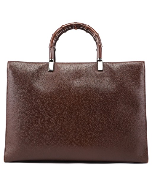 Brown Leather Bamboo 2-Way Tote brillant des détails fins