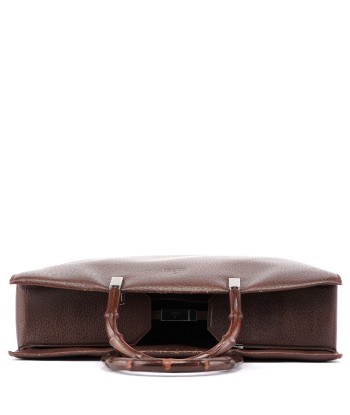 Brown Leather Bamboo 2-Way Tote brillant des détails fins