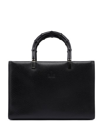 Black Leather Bamboo Tote Bag pas cheres