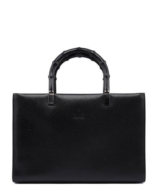 Black Leather Bamboo Tote Bag pas cheres