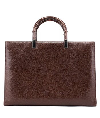 Brown Leather Bamboo 2-Way Tote brillant des détails fins