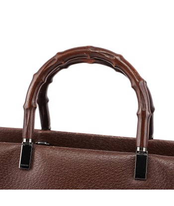 Brown Leather Bamboo 2-Way Tote brillant des détails fins