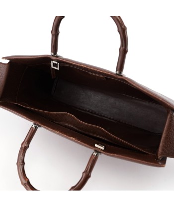 Brown Leather Bamboo 2-Way Tote brillant des détails fins