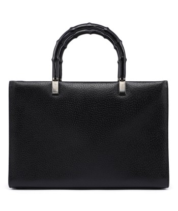 Black Leather Bamboo Tote Bag pas cheres