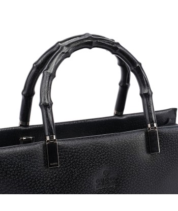 Black Leather Bamboo Tote Bag pas cheres