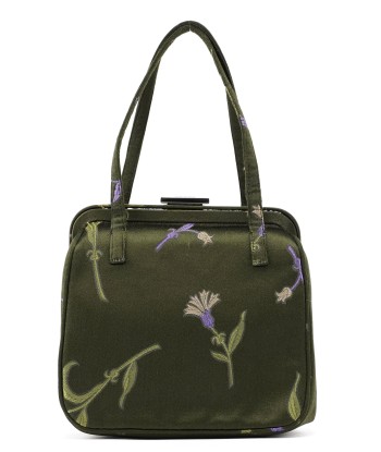 Green Silk Floral Clutch Bag soldes