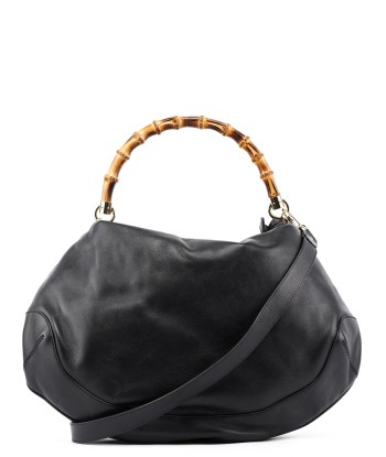 Black Leather Bamboo Shoulder Bag de la marque