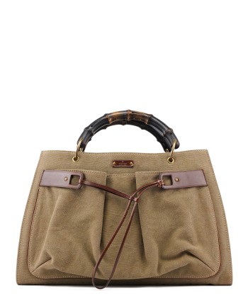 109138 Beige Canvas Bamboo Dual Handle Bag en stock