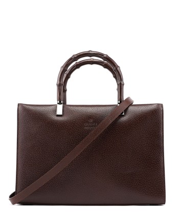 002 1035 Brown Leather Bamboo 2-Way Tote ou a consommer sur place