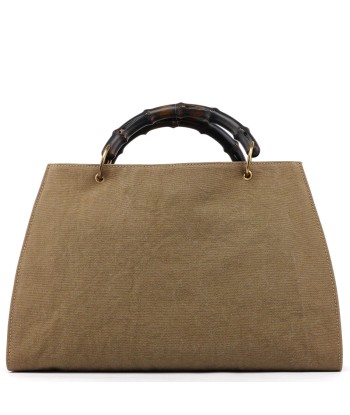 109138 Beige Canvas Bamboo Dual Handle Bag en stock