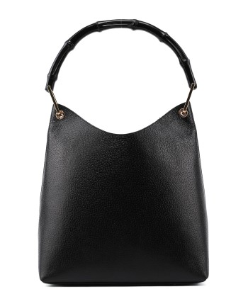 Black Textured Leather Bamboo Shoulder Bag commande en ligne