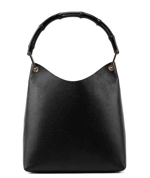 Black Textured Leather Bamboo Shoulder Bag commande en ligne