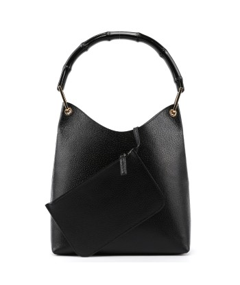 Black Textured Leather Bamboo Shoulder Bag commande en ligne