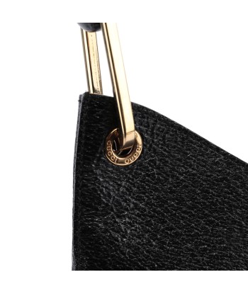 Black Textured Leather Bamboo Shoulder Bag commande en ligne