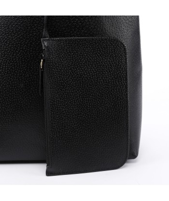 Black Textured Leather Bamboo Shoulder Bag commande en ligne