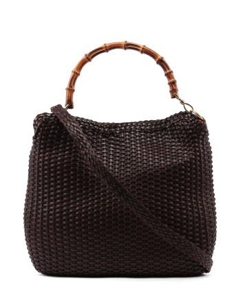 1996 Large Brown Woven Bamboo 2-Way Bag prix