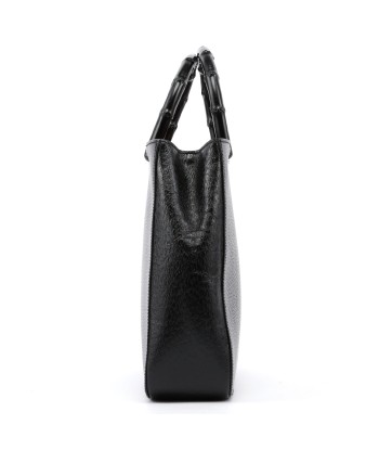 Black Leather Bamboo Tote Bag pas cher 