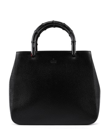 Black Leather Bamboo Tote Bag pas cher 