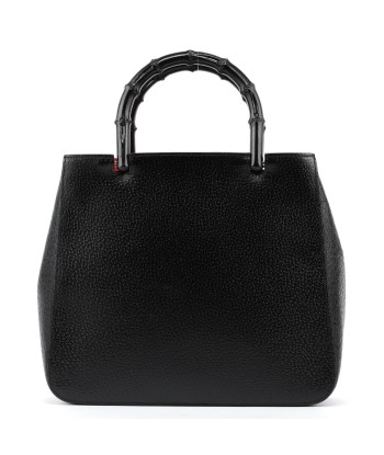 Black Leather Bamboo Tote Bag pas cher 