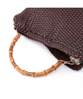 1996 Large Brown Woven Bamboo 2-Way Bag prix