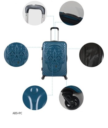 Valise Tête de Mort Mexicaine Rigide Relief (Bleu) basket pas cher