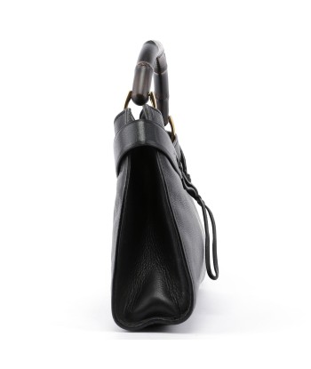 Black Leather Bamboo Top Handle Bag l'achat 