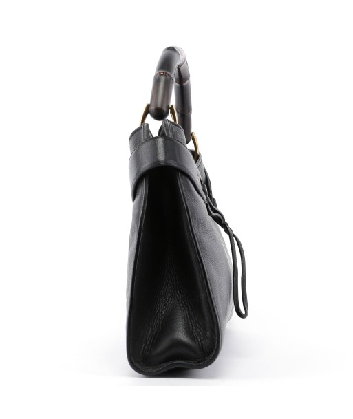 Black Leather Bamboo Top Handle Bag l'achat 