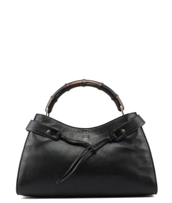 Black Leather Bamboo Top Handle Bag l'achat 