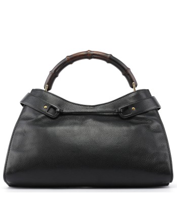 Black Leather Bamboo Top Handle Bag l'achat 