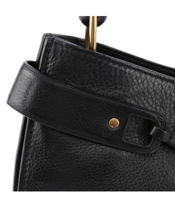 Black Leather Bamboo Top Handle Bag l'achat 