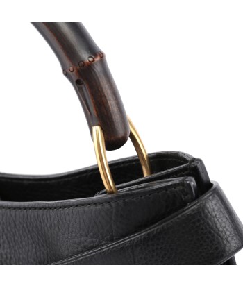 Black Leather Bamboo Top Handle Bag l'achat 