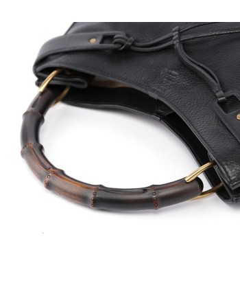 Black Leather Bamboo Top Handle Bag l'achat 