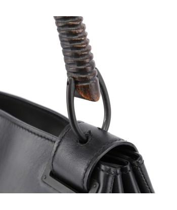 Black Leather Wood Handle Bag livraison et retour toujours gratuits