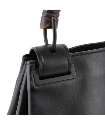 Black Leather Wood Handle Bag livraison et retour toujours gratuits