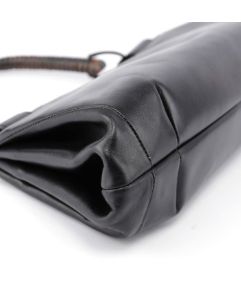 Black Leather Wood Handle Bag livraison et retour toujours gratuits