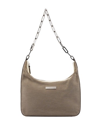 Beige Canvas Silver Chain Shoulder Bag votre