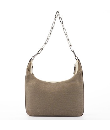 Beige Canvas Silver Chain Shoulder Bag votre