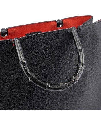 Black Leather Bamboo Tote Red Int de technologie