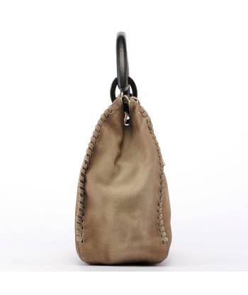 Beige Suede Wood Handle Shoulder Bag Amélioration de cerveau avec