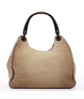 Beige Suede Wood Handle Shoulder Bag Amélioration de cerveau avec