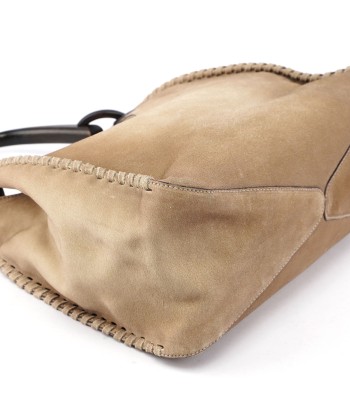 Beige Suede Wood Handle Shoulder Bag Amélioration de cerveau avec