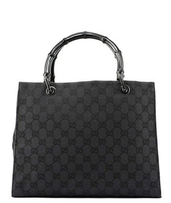 Gucci Black GG Canvas Bamboo Tote solde